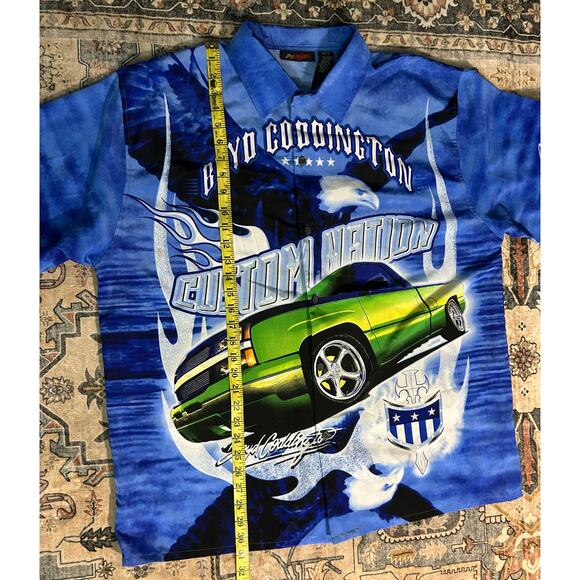 Boyd Coddington y2k All Over Print Hot Rod Car T-shirt Button up Shirt Size XL - Picture 8 of 10
